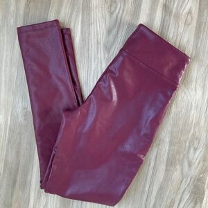 Women's Burgundy Faux Leather Leggings BBJ Medium